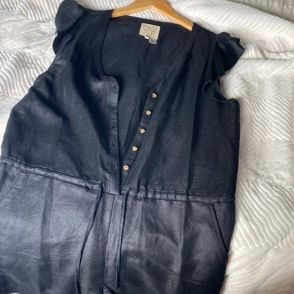 Black linen shorts romper